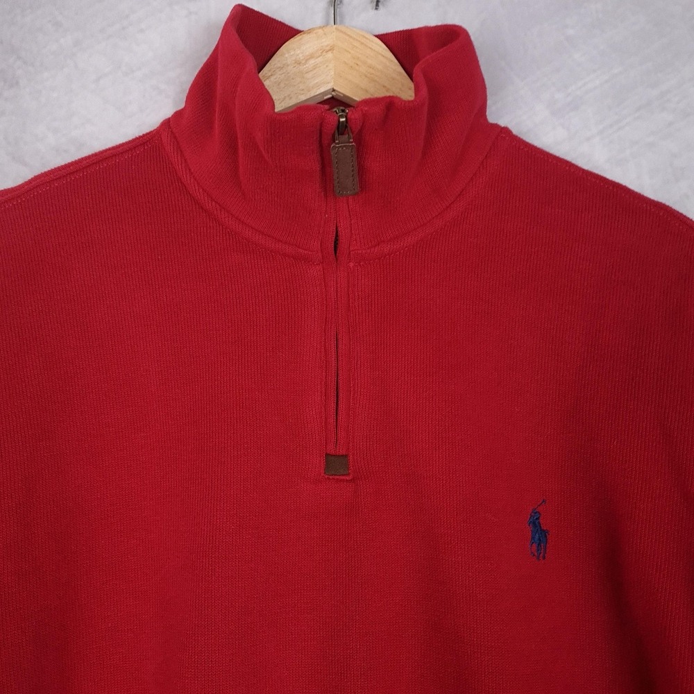 Polo Ralph Lauren 1/4 Zip Sweater Mens Large Red Ribbed Mock Neck Pullover